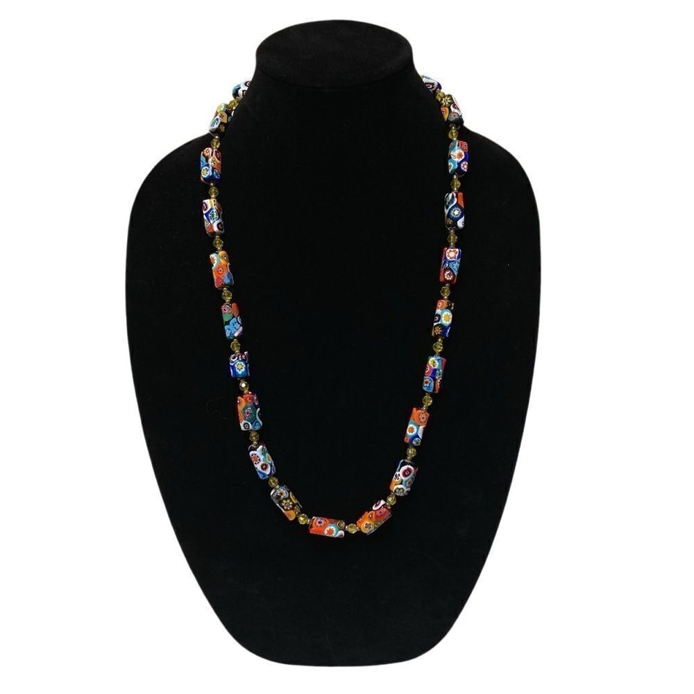 Vintage Italian Murano Moretti Millefiori Art Glass Beaded Necklace 30” *Read